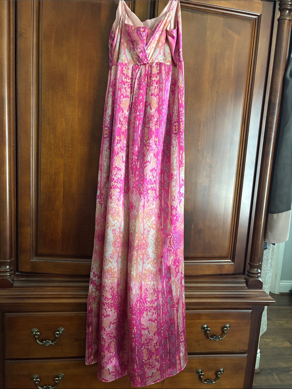 Pink Printed Maxi Dress - Sleeveless V-Neck